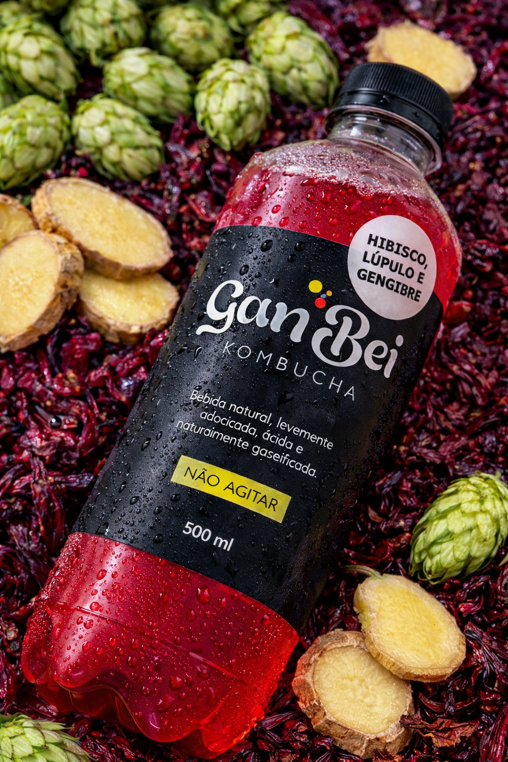 Kombucha GanBei Hibisco, Lúpulo e Gengibre - 500ml