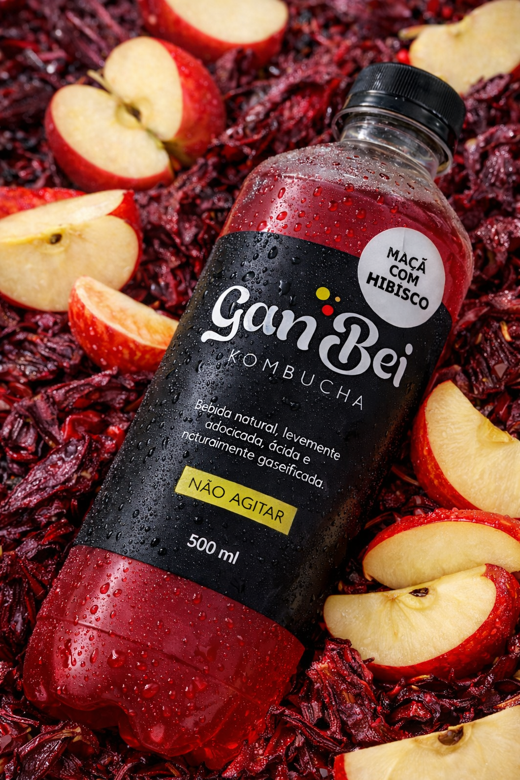 Kombucha GanBei Maça com Hibisco - 500ml